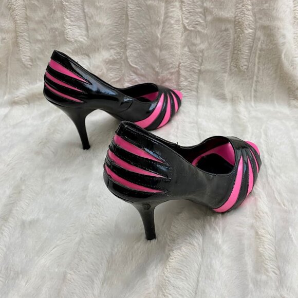 Vintage Monster High Draculaura Inspo Black Pink Peep Toe Stiletto Heels Sz 7.5 - Picture 5 of 11